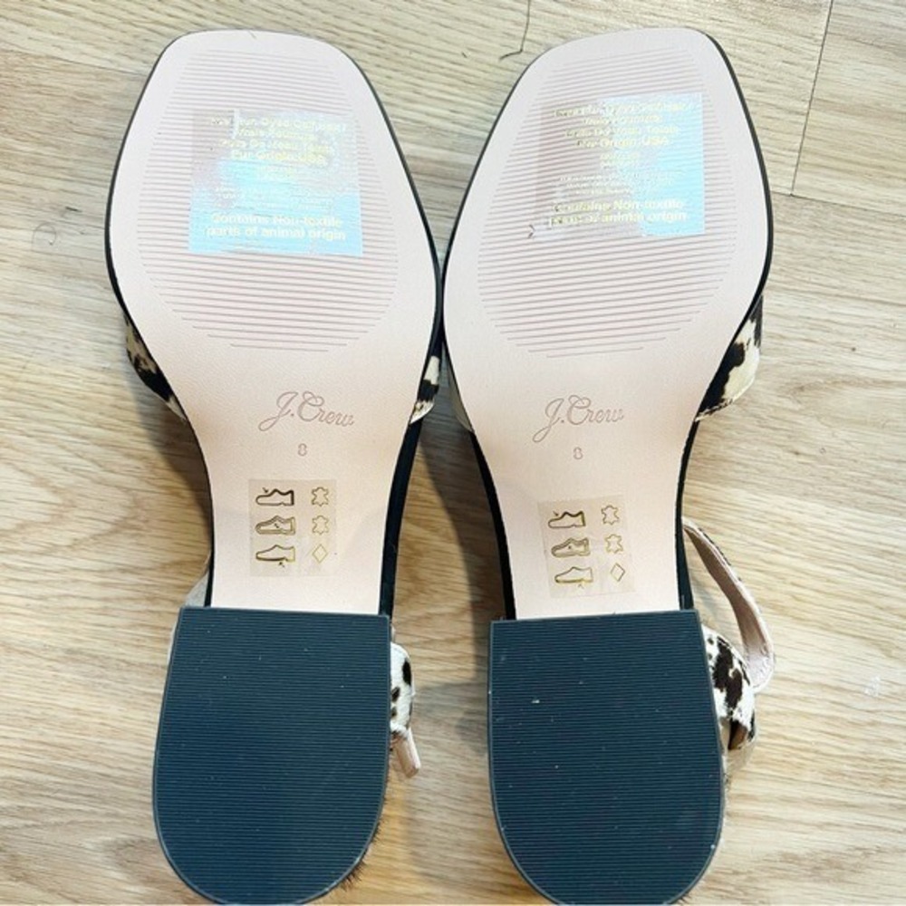 J.Crew Cow Print Calf Hair Block Heel Sandals Square Toe Brown White Womens 8 - Picture 10 of 11